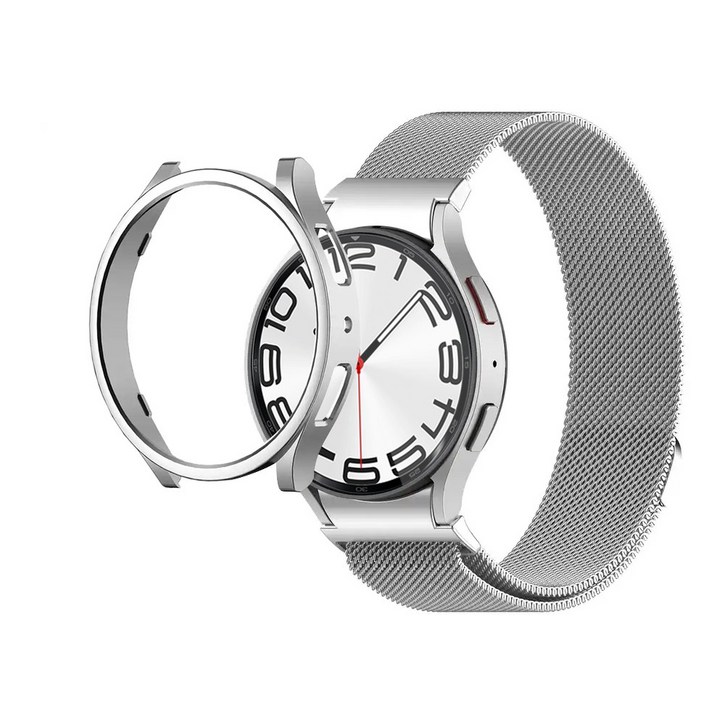 아이메이드잇 갤럭시워치 호환 밀레니즈루프 밴드 메탈 스트랩 케이스 세트, 실버, 1개