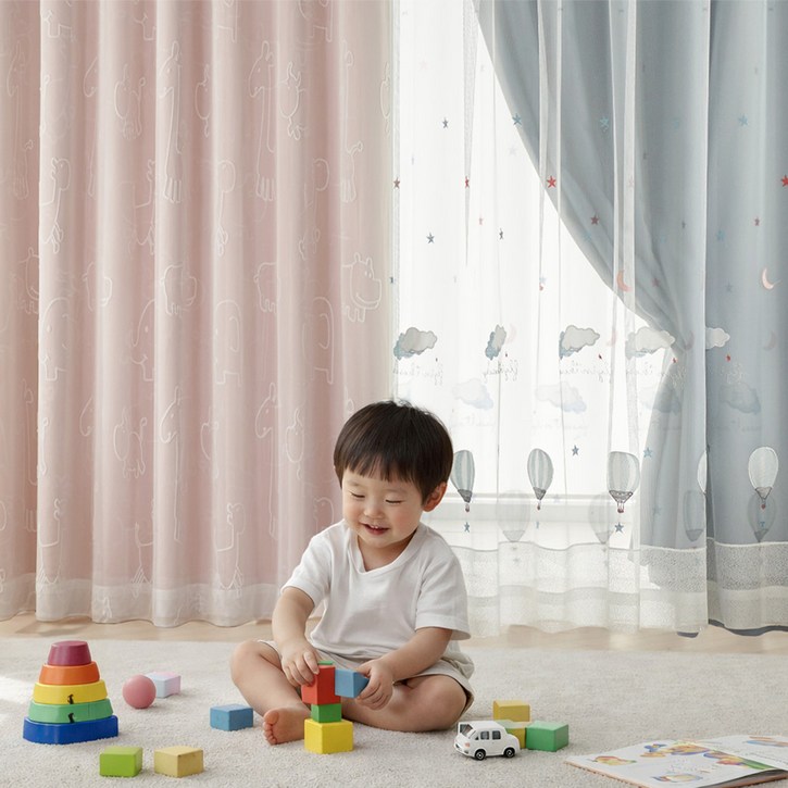 뷰하우스 자수 아이방 이중 쉬폰 암막커튼 화이트 키즈