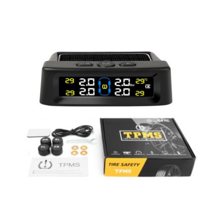 타이어 TPMS 태양광 공기압 자동차 압력 경보 모니터 자동 보안 디지털 컬러 디스플레이 온도 경고