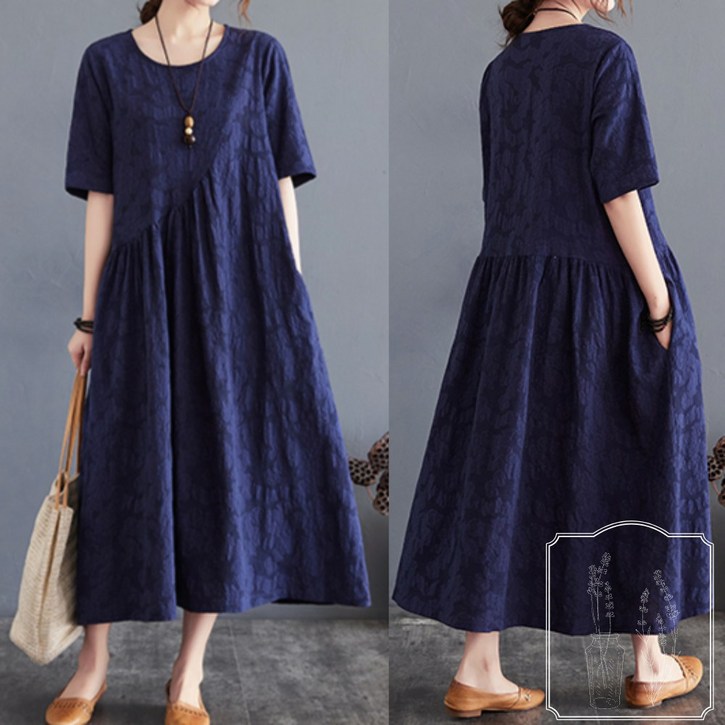 라벤더헤이즈 린넨 여름 중년 원피스 플라워 자카드 면 빅사이즈 60대 휴양지 엄마옷
