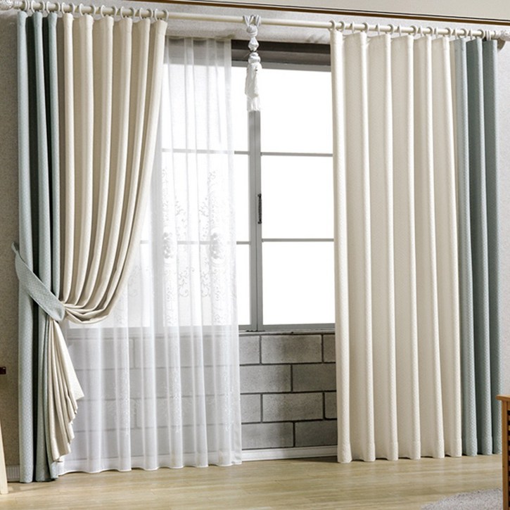 [빠른배송] 시우데코 투톤 암막커튼 2p+커튼끈+커튼봉 or 커튼레일 세트