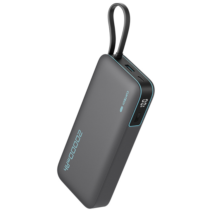 쿡테크 55W 대용량 20000mAh 일체형 보조배터리 고속 충전 보조배터리 삼성 45W 보조배터리/전력 표시/여행용 기내반입, 회색
