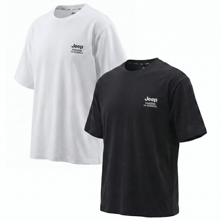 [국내매장판/오늘출발] 지프 JEEP 세미오버핏 반팔티 1+1 남녀공용 커플 스몰로고 화이트 블랙 반소매 티셔츠 2PACK 3BEAN