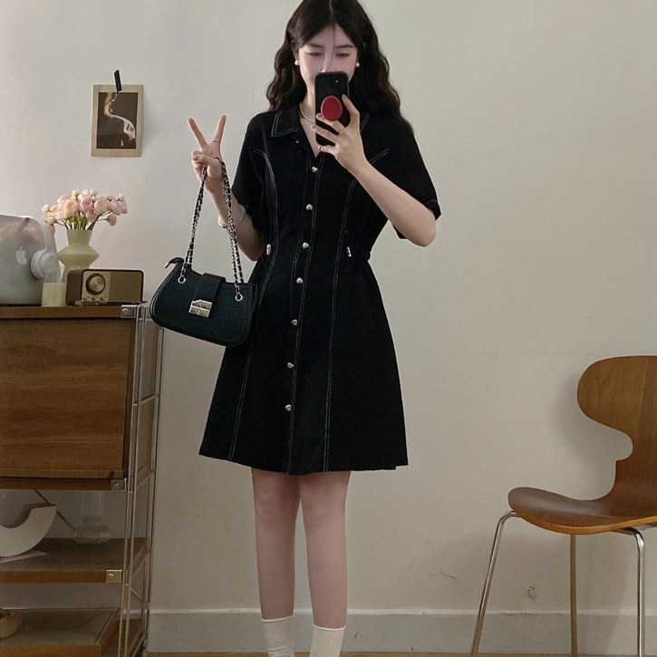 여성 빅사이즈 롱셔츠 반팔 데님 원피스