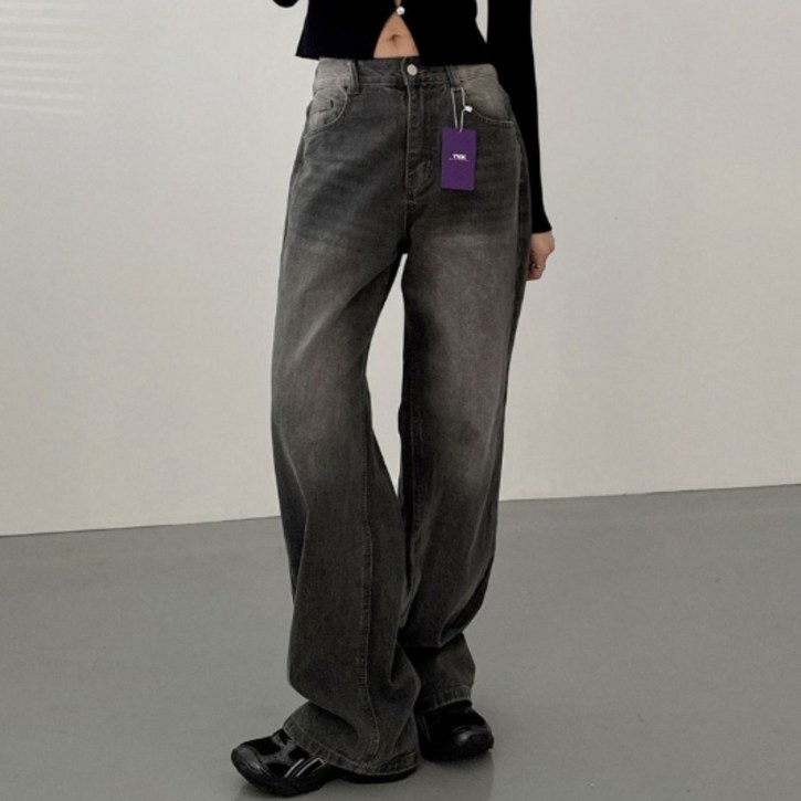 다올샵 여성 와이드핏 난스판 반밴딩 통 청바지 3단기장 (키별선택) 5컬러 5사이즈