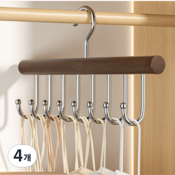 다용도 원목 옷걸이, 다크우드, 4개