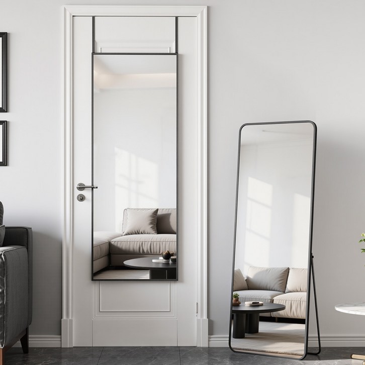 안토크 벽걸이 전신거울 스탠드 거치대 원룸 문걸이 거을 미용실용 3in 다기능 3501200mm, 블랙직각형