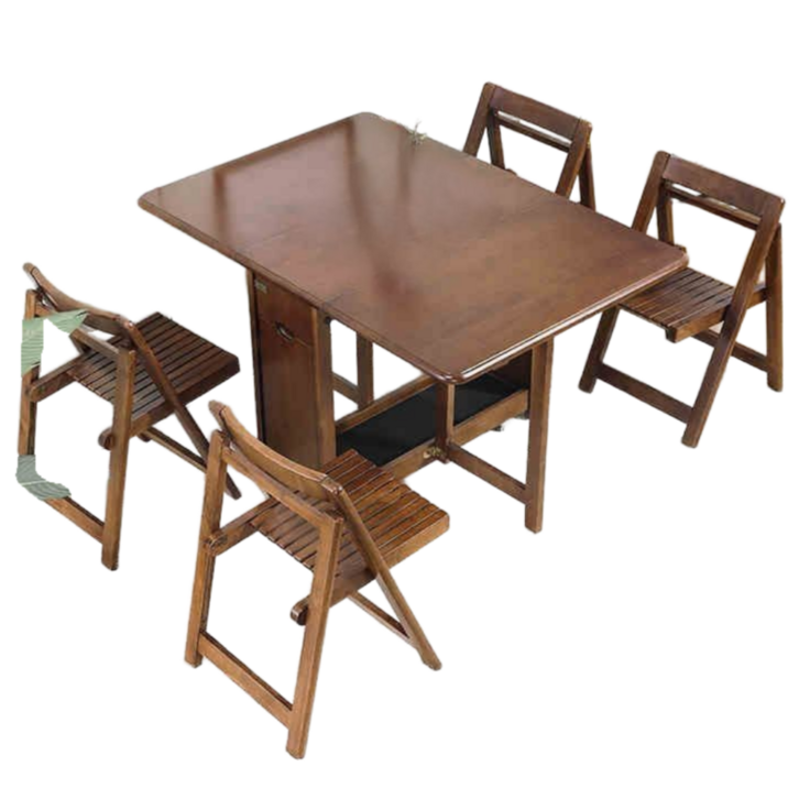 베리아므 접이식 공간활용 이동식 원목식탁 테이블 의자 세트 레트로