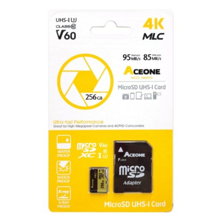 에이스원 MLC 마이크로SD 256GB 4K U3 V60 액션캠 캠코더 MicroSD, 256GB - 쇼핑뉴스