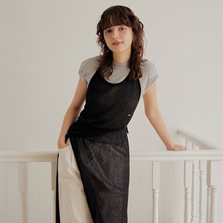 어다울 Layered knit dress set - black