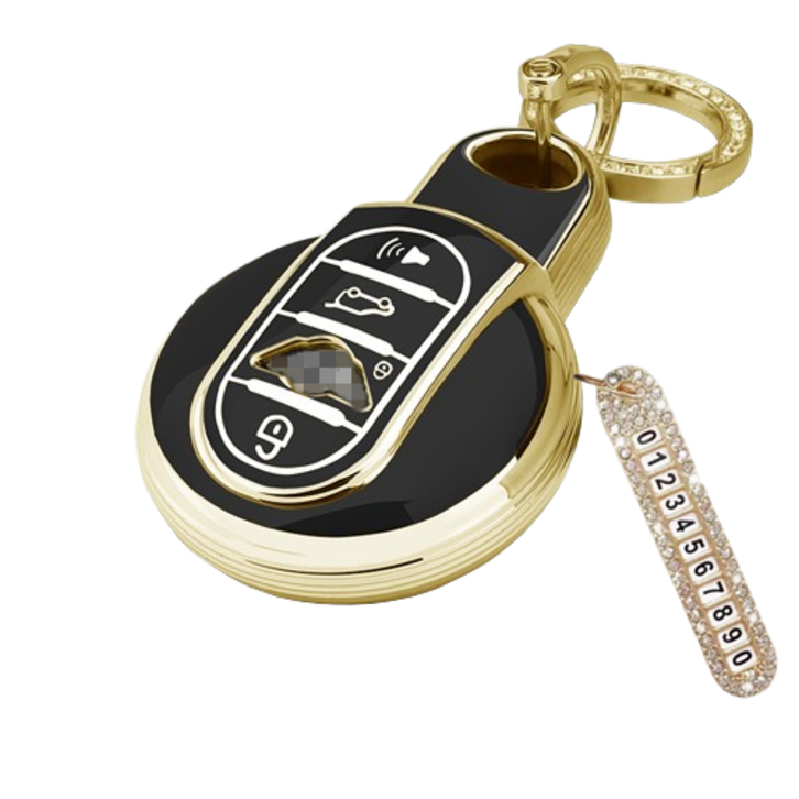 키에티 BMW 미니쿠퍼 호환 TPU 엣지 키케이스 큐빅번호판, 골드블랙