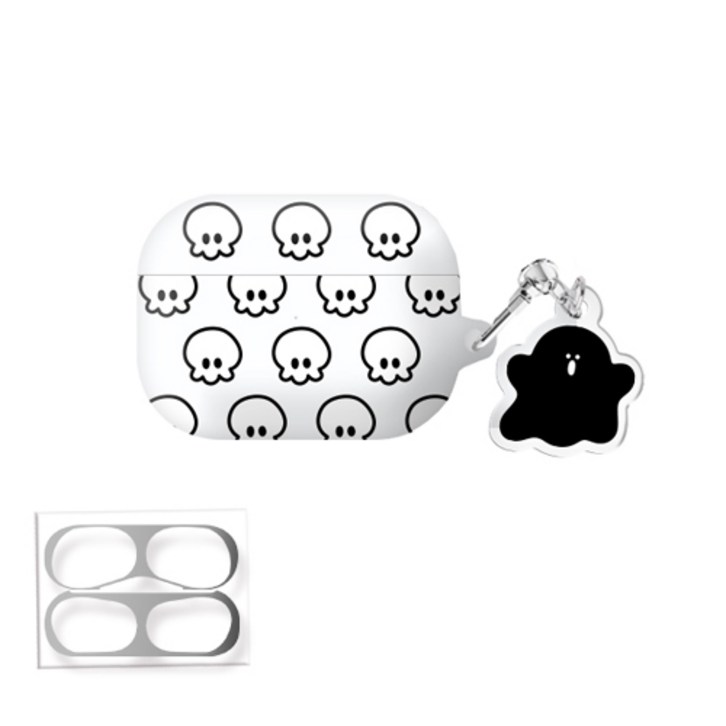 유령 패턴 에어팟프로 에어팟프로2 하드 케이스 철가루방지 2P스티커키링 세트, 해골, AirPods Pro2세대
