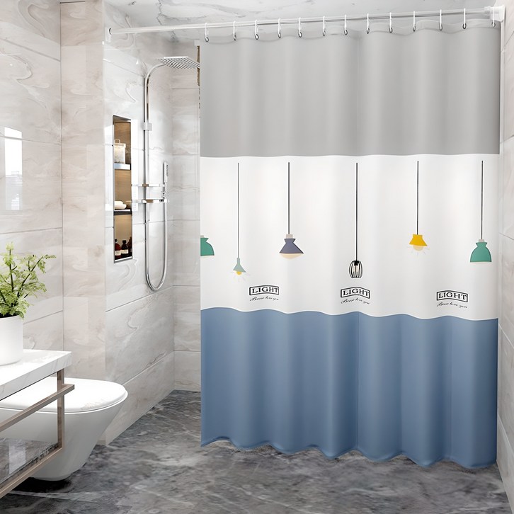 프리미엄 PEVA 샤워커튼 180x180 커튼링포함 방수커튼 욕실커튼, 전등