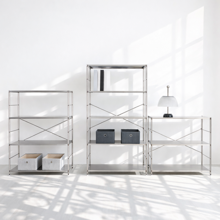 스텐 철제 선반 스테인리스 무인양품 수납 다용도 거실 팬트리 원목 선반 3단 4단 5단, 5단, 스테인리스