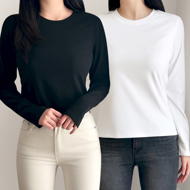 허블리 11 여성 기모 라운드 긴팔 티셔츠