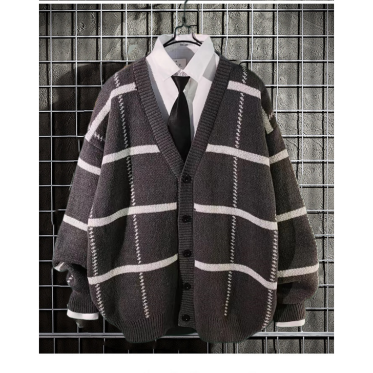 THE GG 남성용 체크 오버핏 가디건DG