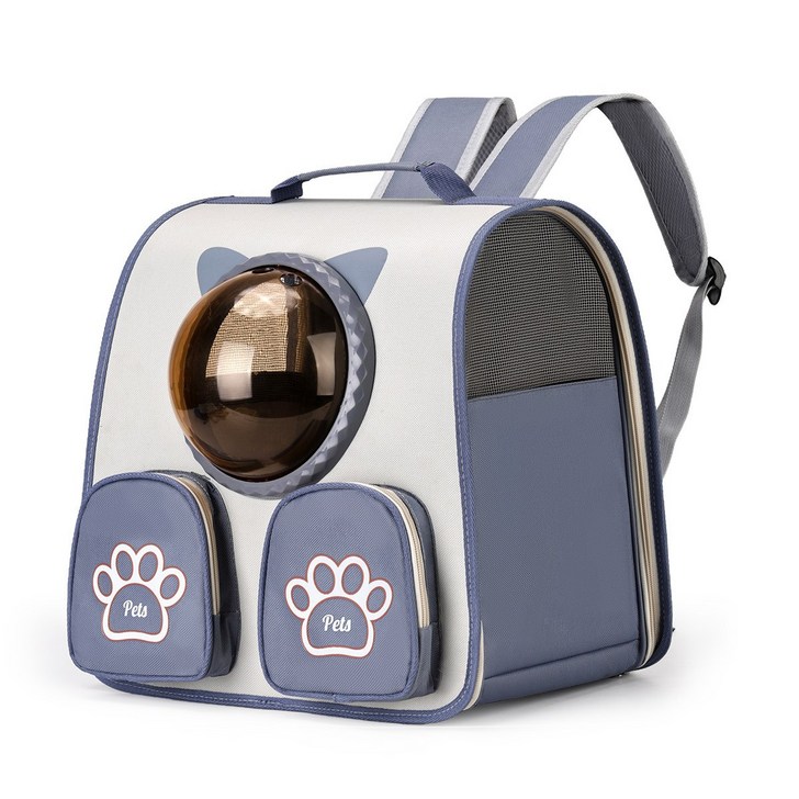 반려동물 투명 우주선 백팩반려동물 통풍 백팩형 이동가방, 멜란지네이비, 1개