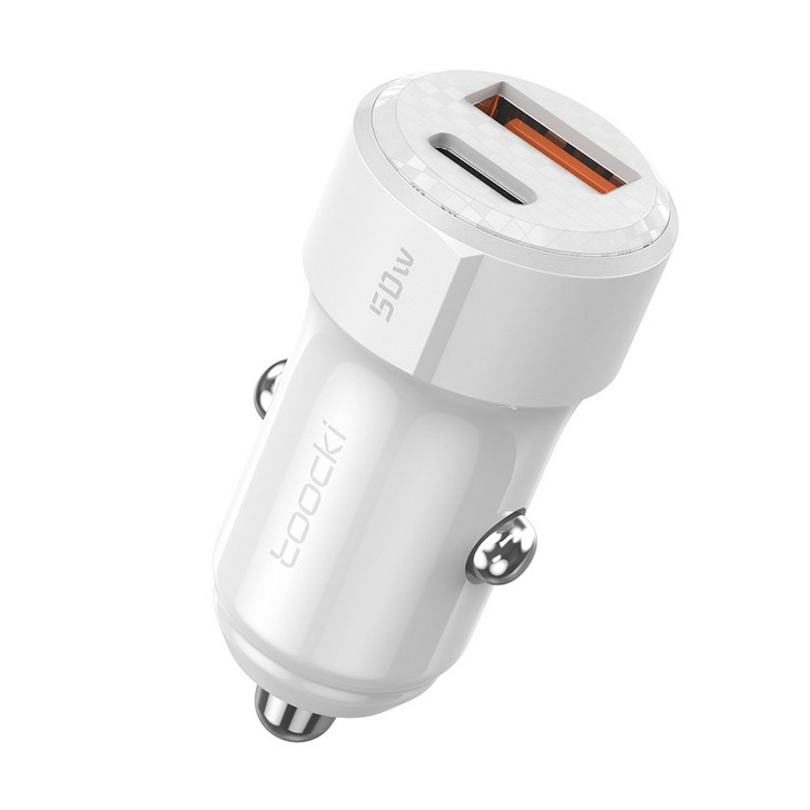 Toocki 투키 50W AC 2포트 차량용 미니 시거잭 고속 충전기, 화이트