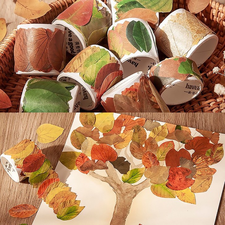 가을낙엽 롤 스티커 50개입 10롤 단풍잎 나뭇잎 어린이집 유치원, 잭푸르트 잎