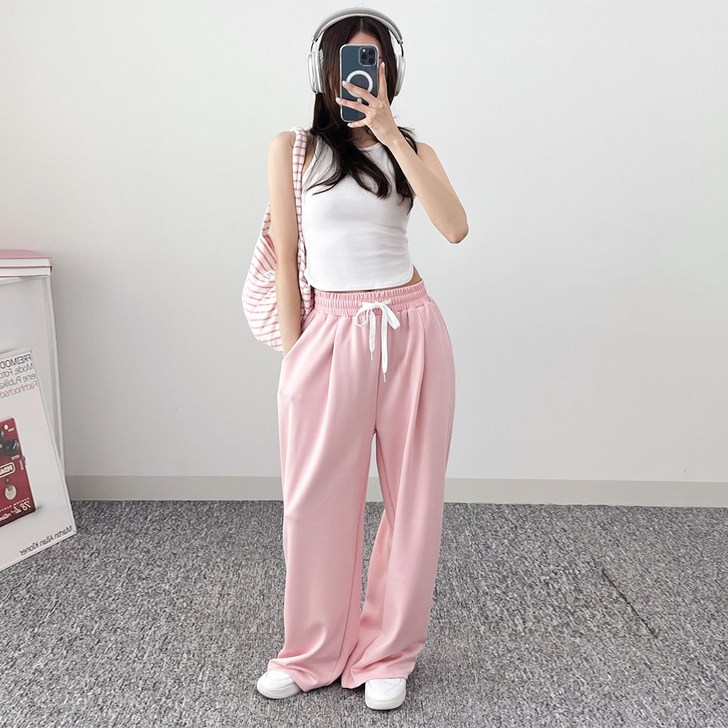 자체제작 어브라운 여성 데일리 핀턱 와이드 트레이닝 팬츠