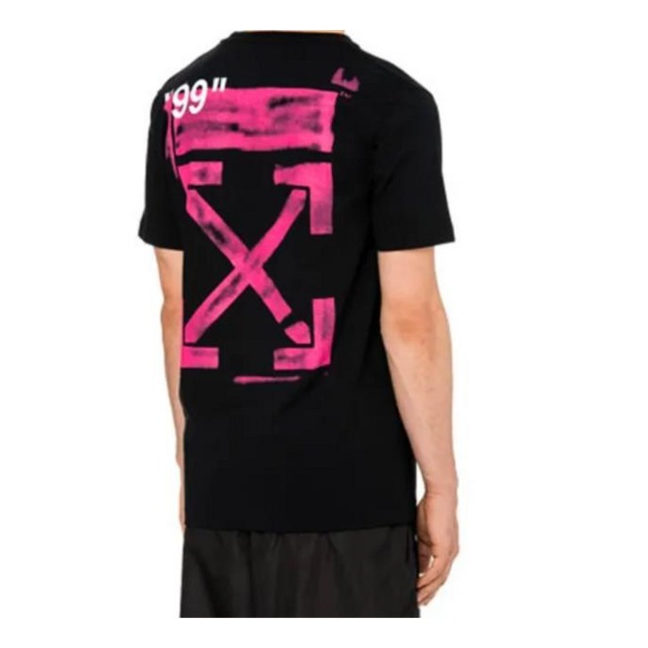 오프화이트 OFF-WHITE 트렌디한 스포츠 핑크 그라피티 화살표 패턴 반팔 라운드 티셔츠 남녀 동일 블랙 - 투데이밈