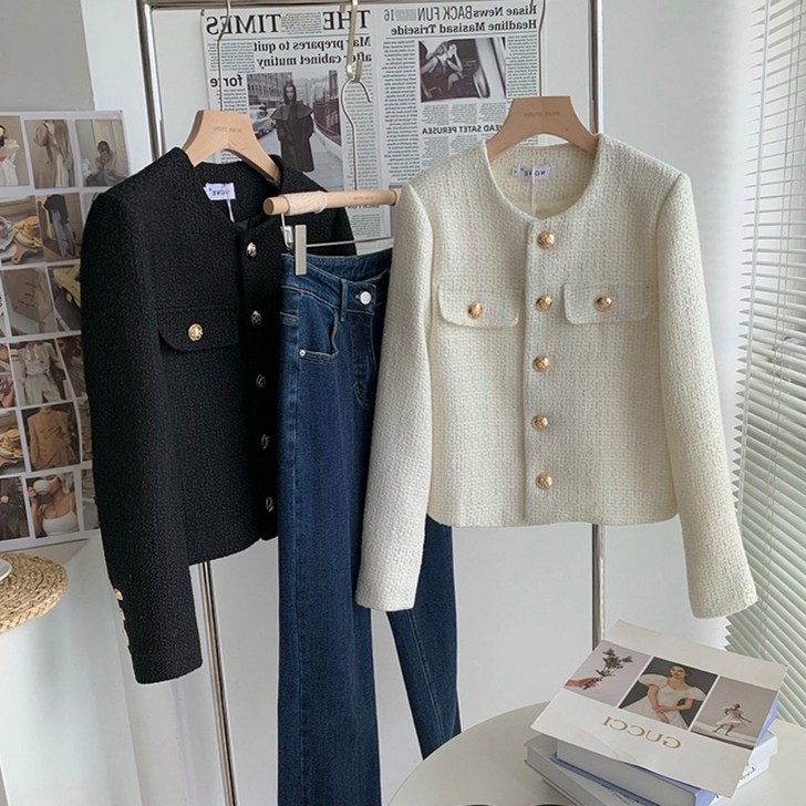 패피샵 노카라 라운드 고퀄리티 트위드자켓