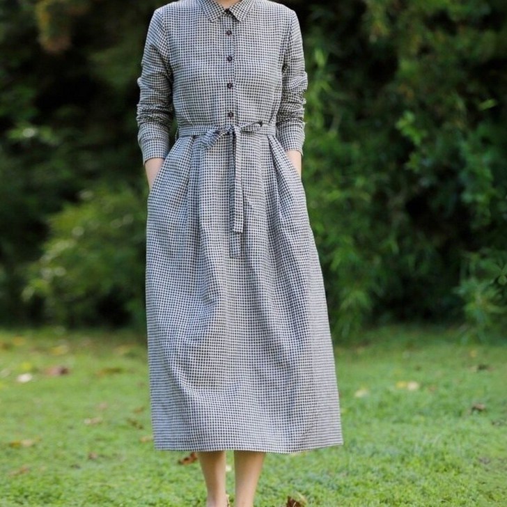 ZAJA 여성 캐주얼 체크 롱 원피스 바캉스룩 휴양지룩 특가세일