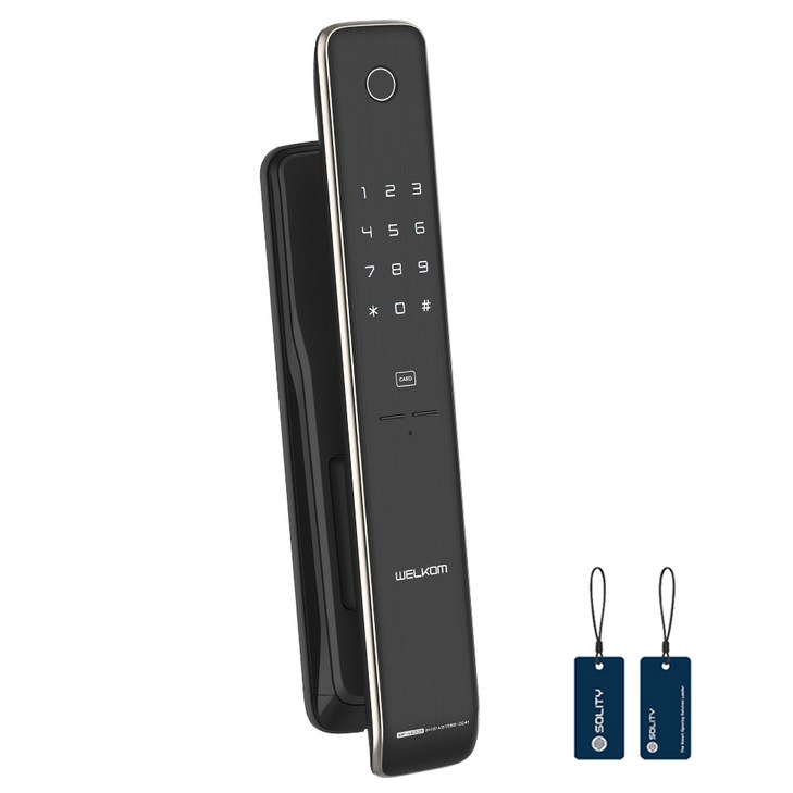 솔리티 웰콤 지문인식 푸시풀 손잡이 있음 도어락 WP4500B, WP4500B, 고객직접설치