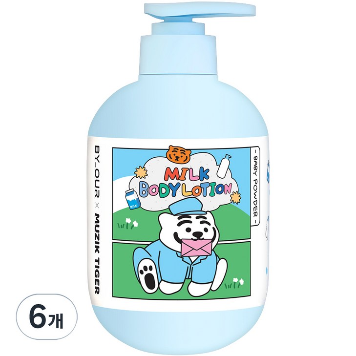 바이아우어 무직타이거 밀크 퍼퓸 보습 바디로션 베이비파우더향, 500ml, 6개