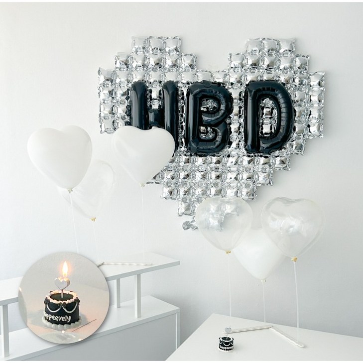 하피블리 HBD 레터링 가랜드 생일이벤트 빅하트 풍선 스탠드 생일파티용품 세트, 1개, 빅하트투스탠드생일가랜드