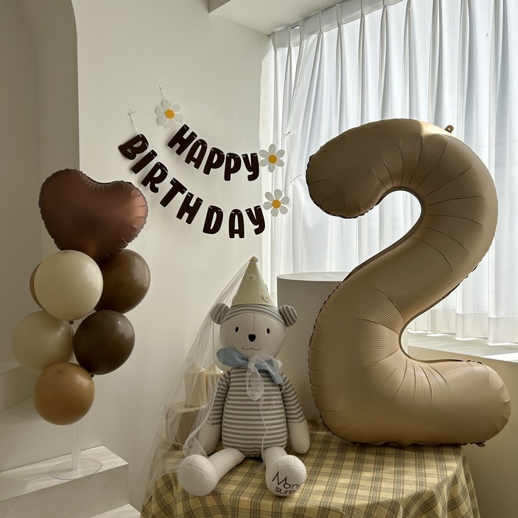 하피블리 두돌 생일상 숫자 풍선 생일 파티 용품 세트, 생일가랜드브라운, 1세트