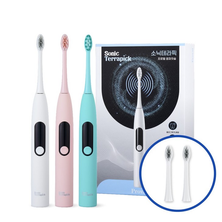 치과약국추천 프로벨 음파전동칫솔 고급모델 5가지모드 방수 칫솔모2개, 2개, 민트민트, 소닉테라픽