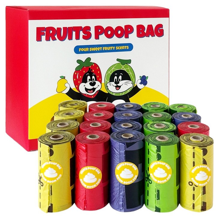 붐붐포 강아지 대용량 과일 풉백 산화생분해 향기나는 배변봉투 리필 300p 세트