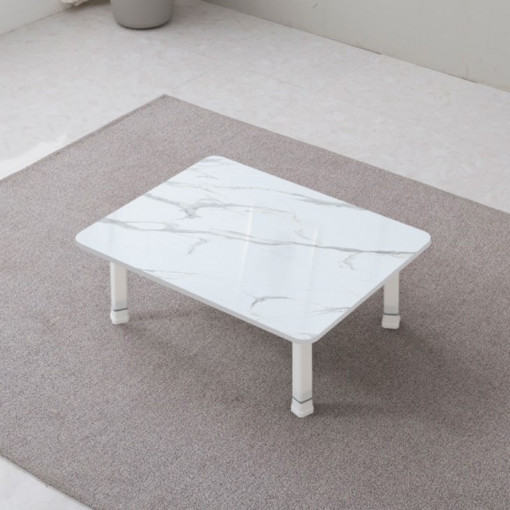접이식 칼라테이블 4단높이조절 다리, 마블테두리 화이트 유광