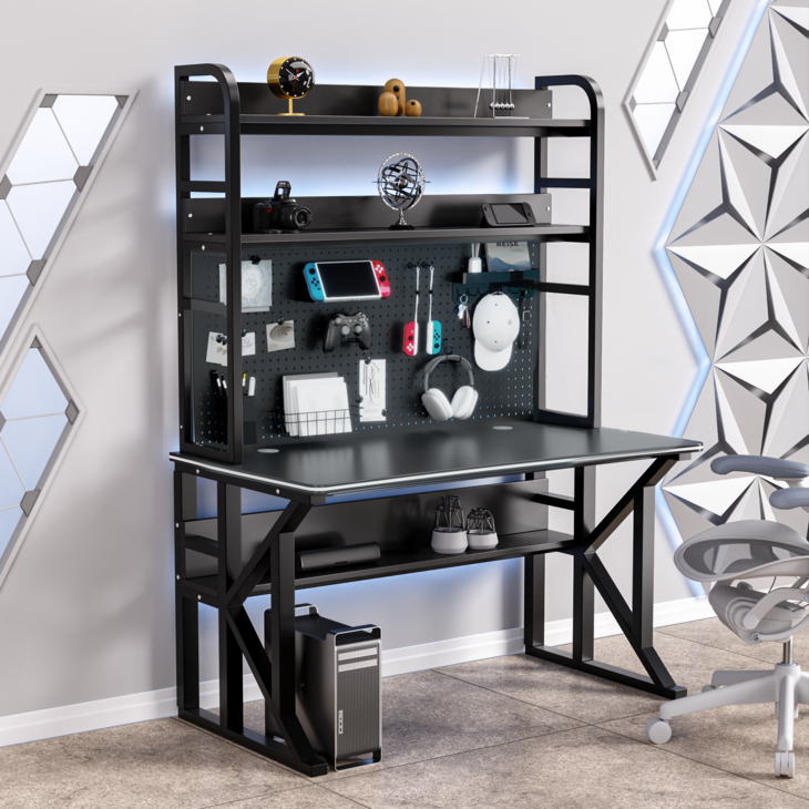 CProsis 컴퓨터책상 타공판 수납후크 추가 가능 게이밍 홈오피스 학생용 1000120014001600mm, 블랙타공판부속품 풀세트