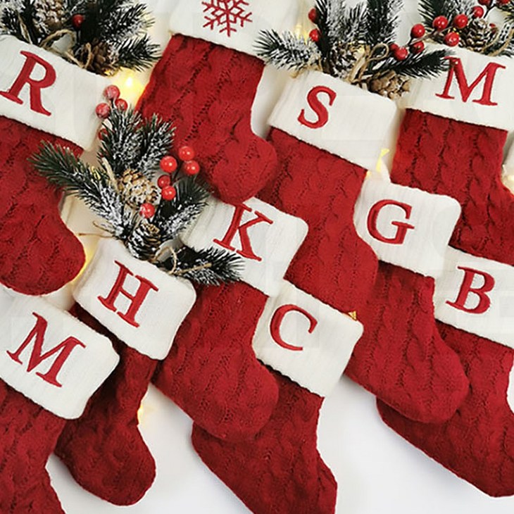 크리스마스 장식 이니셜 양말 선물 주머니 소품, 1개, 레드O