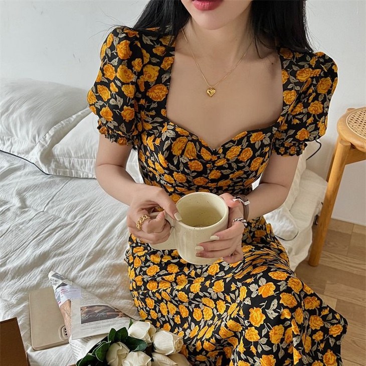 해피유통 여성 빈티지 예술감 풀라워 반팔 원피스 jhn 해피유통 여성 빈티지 예술감 풀라워 반팔 원피스 jhn