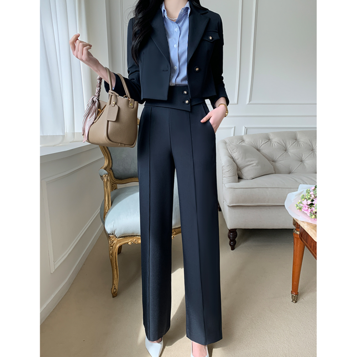 비비디아 Bibidia 여성 긴팔 크롭 자켓 정장 상하의 쇼트상의+바지세트  오피스룩 하객룩(S~2XL) 5436