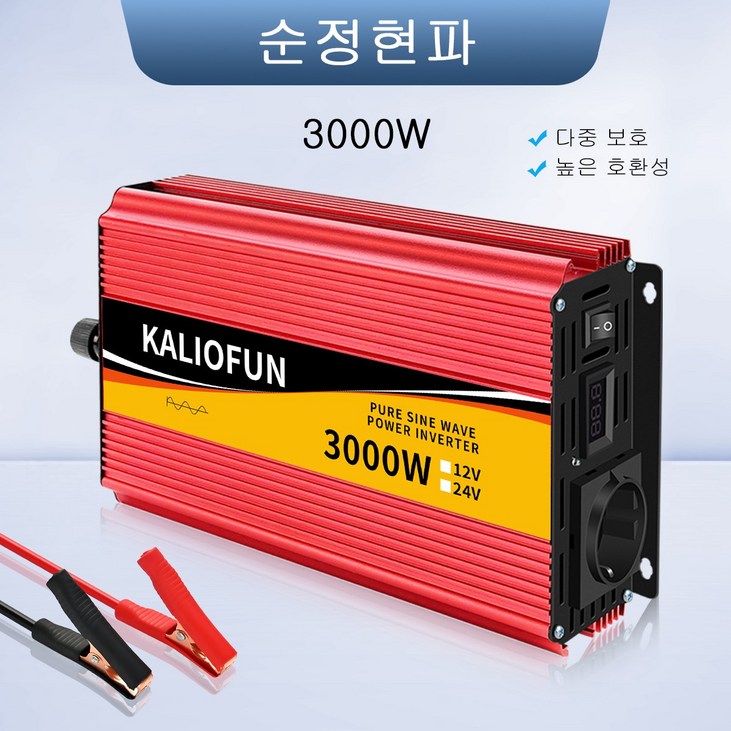 Kaliofun 순수 정현파 인버터 한국형 플러그 60hz 220V KC 인증, 용량 3000W 전압 12V, 1개