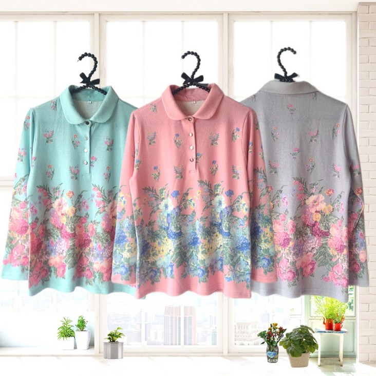 어르신샵 할머니 옷 티셔츠 국산 여성 80대 요양원 옷 여름 긴팔 티 꽃무늬 카라 60대 70대