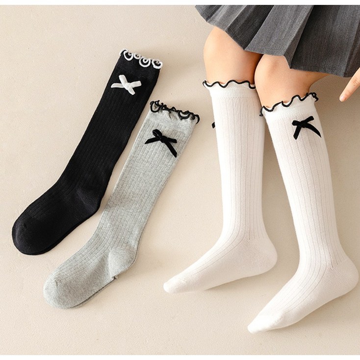 아이뿜 여아용 엣지 리본 프릴 니삭스 3켤레 세트 J08