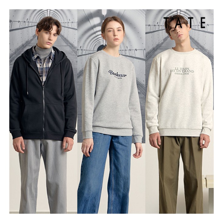 테이트 TATE  기모 후드집업 1종  맨투맨2종  3종 세트 공용