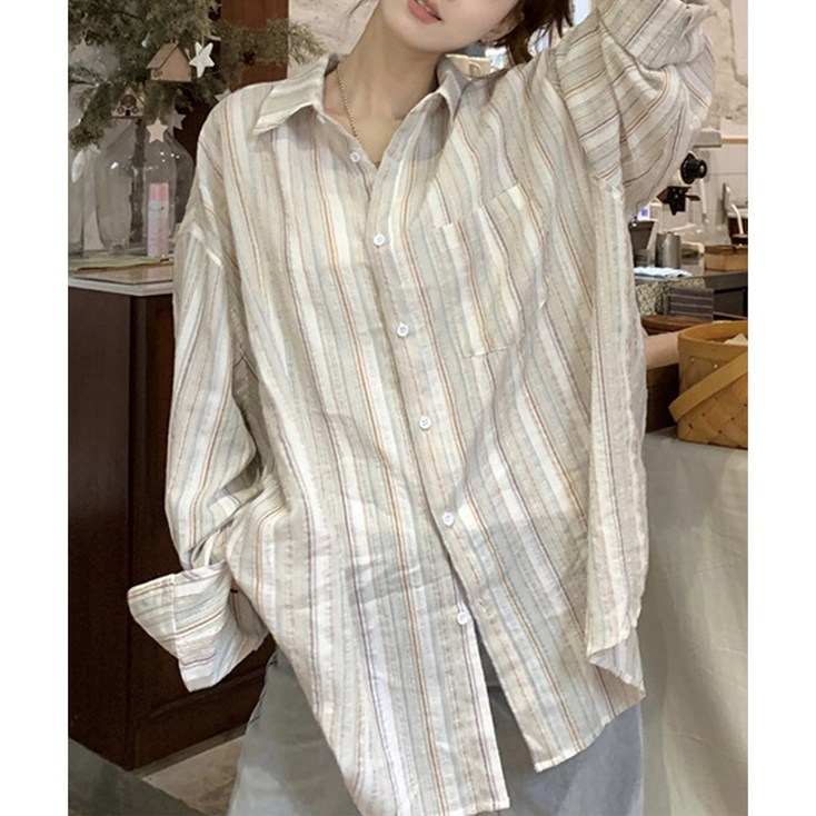 데일리 여성 오버핏 스트라이프 셔츠 블라우스 데일리 여성 오버핏 스트라이프 셔츠 블라우스