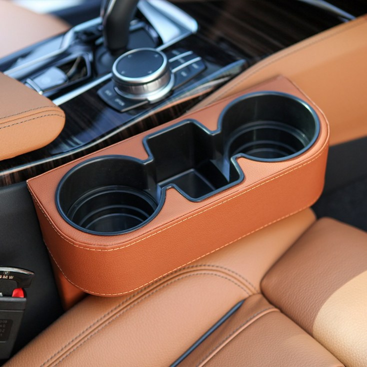 엠노블 차량용 가죽 컵홀더 트레이 사이드 포켓 BMW 벤츠 수납함 틈새 자동차 차량용품, 블랙, 1개