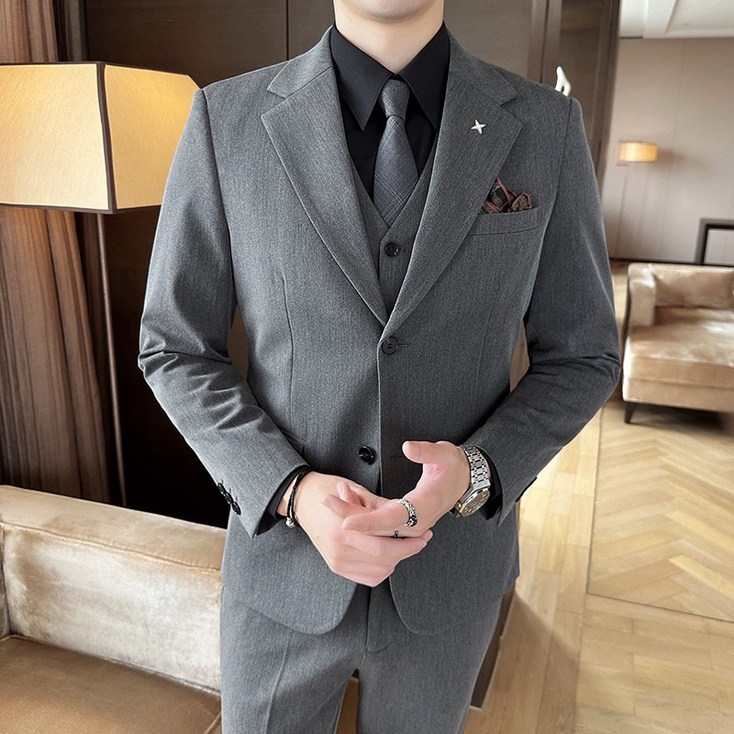 티티콩 남성 가을 캐주얼 투버튼 정장 결혼식 면접 하객룩 세트 3피스슈트조끼바지