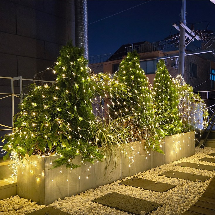 크리스마스 LED 24V 그물전구 160구 잔디 나무 캠핑 줄조명 야외 벽 트리 1분설치, 웜색, 7개