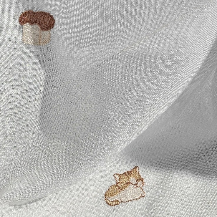 고양이 식빵 자수 식빵이냥 화이트 속커튼 2p 고양이 식빵 자수 식빵이냥 화이트 속커튼 2p