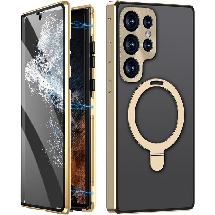헤미션 겔럭시 S24 울트라 풀커버 매그세이프 케이스 양면강화유리 마그네틱 자동흡착 MagSafe 거치대 케이스 C24US
