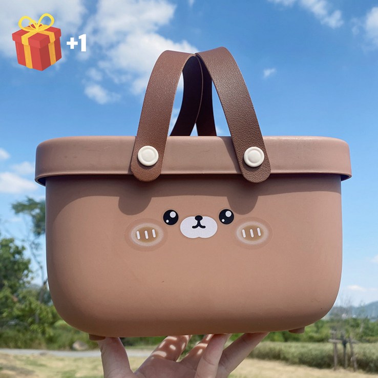 물빠지는 목욕 바구니 다용도 미니 샤워 수영장 사우나 목욕가방 랜덤 사은품증정, 갈색곰 목욕바구니, 1개