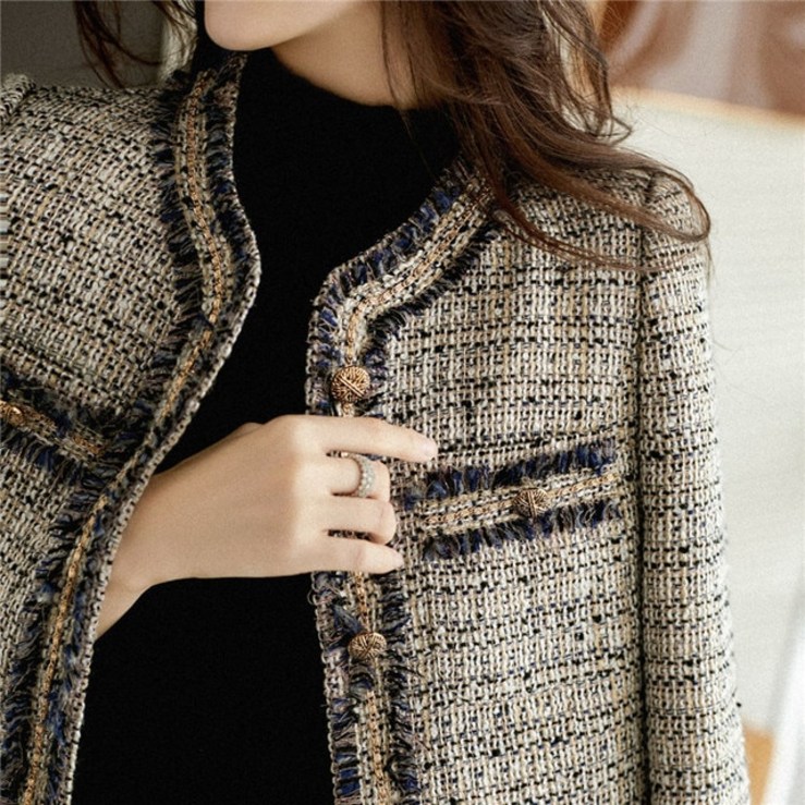 듀엘트위드자켓 신제품 프랑스 스타일 작은 향기 코트 여성 트위드 숏 재킷 2022 가을 Outwear 기질 오버코트 숙녀 가기